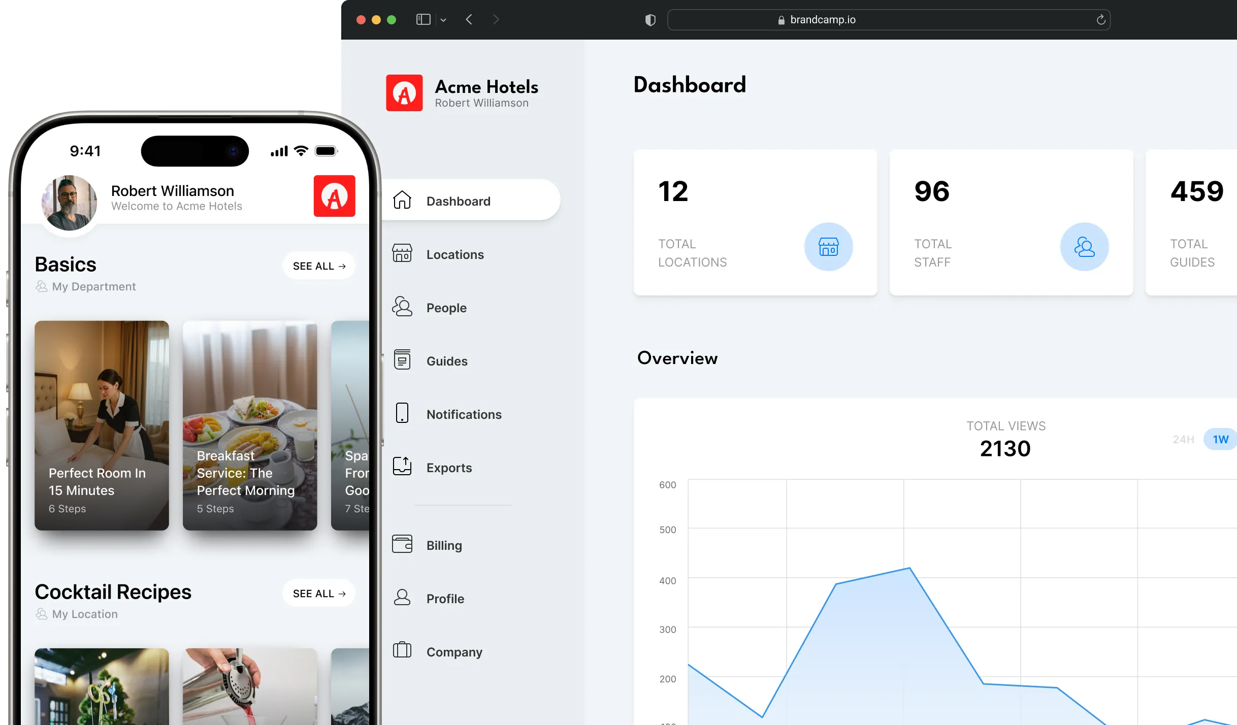 Screenshots from Brandcamp mobile app and web app
