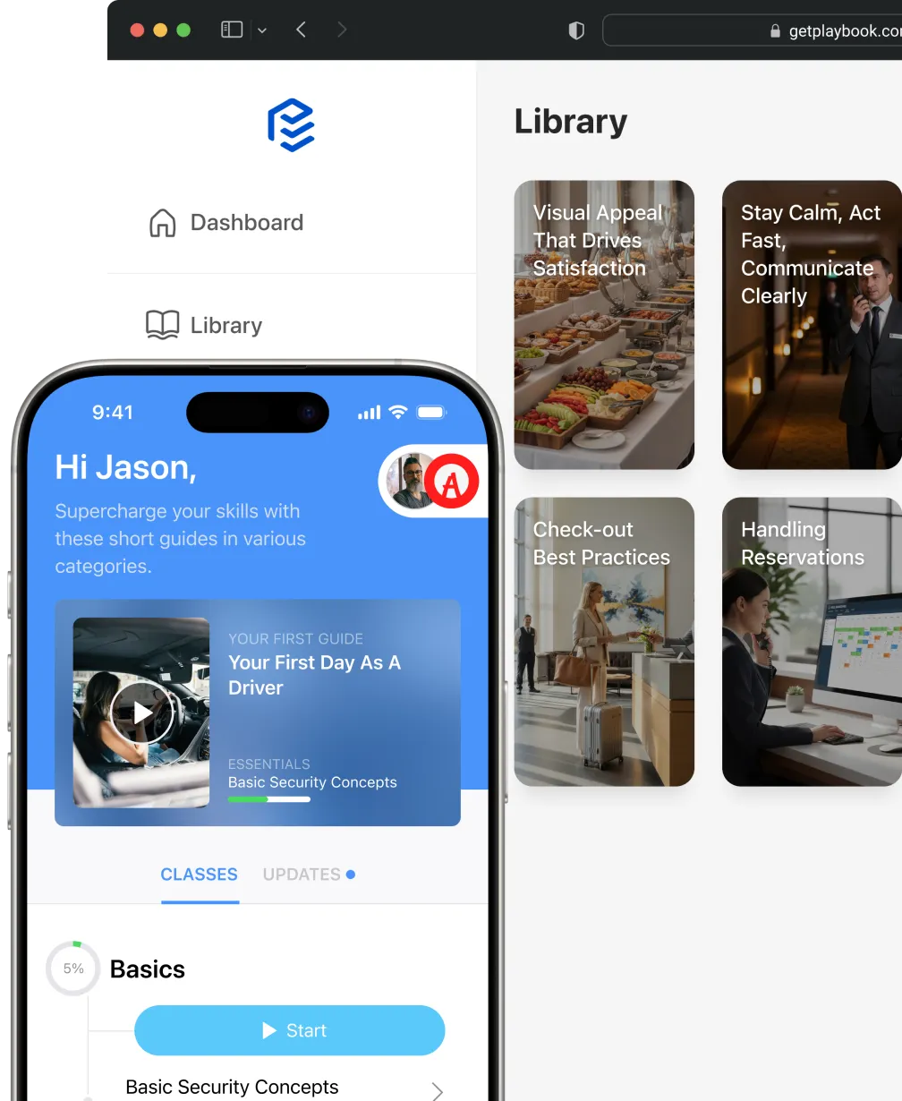 Screenshots from Playbook mobile app and web app